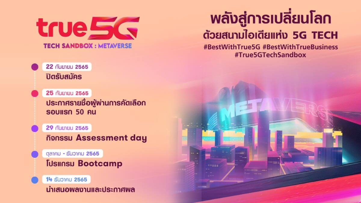 ทรู ชวนประชันไอเดียสู่ Metaverse กับ “True 5G Tech Sandbox” ปั้นสตาร์ทอัพพร้อมโอกาสต่อยอดธุรกิจชิงรางวัลรวมมูลค่ากว่า 1 ล้านบาท