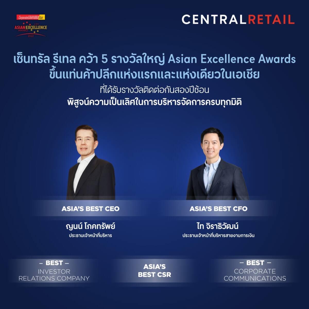 เซ็นทรัล รีเทล คว้า 5 รางวัลใหญ่จาก Asian Excellence Awards 2022 ติดต่อกันสองปีซ้อน