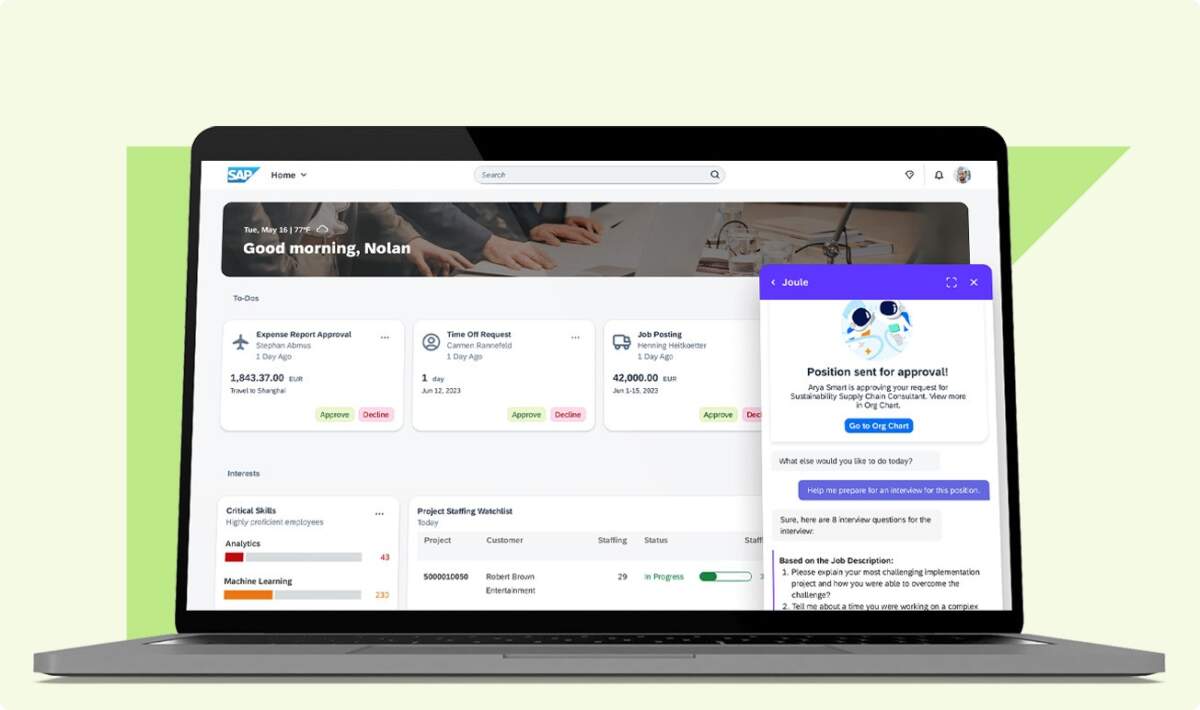 SAP ประกาศเปิดตัว Joule แชทบอท Generative AI ที่จะทำหน้าที่เป็นผู้ช่วยคนใหม่