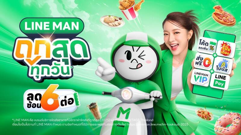 LINE MAN จัดหนัก! ดึง "อิ้งค์ วรันธร" Friend of LINE MAN คนใหม่ อัดโปร "ลดซ้อน 6 ต่อ" ตอกย้ำถูกสุดทุกวัน