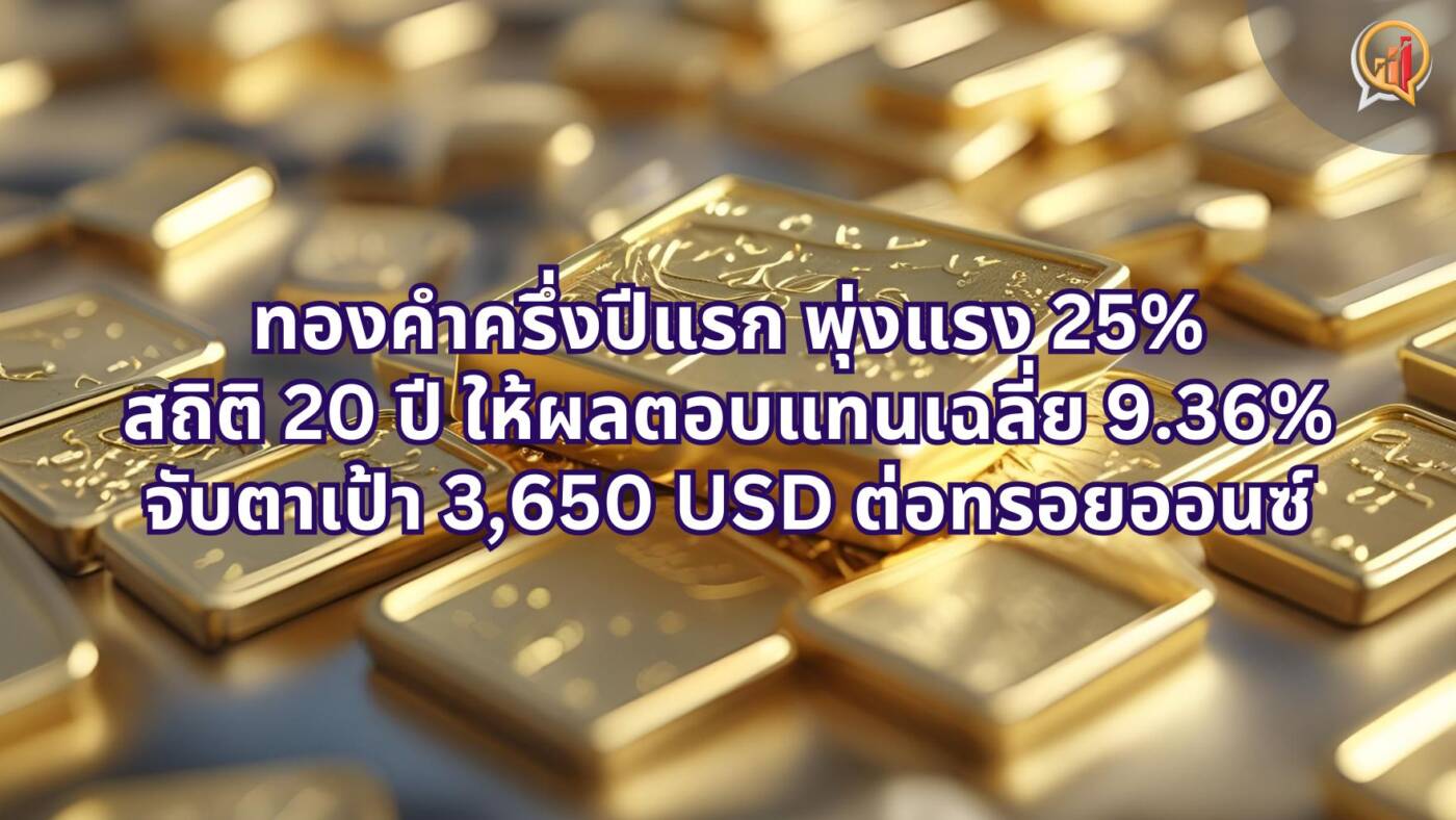 YLG ชี้ทองคำครึ่งปีแรก 2568 พุ่งแรง 25% เกือบเทียบเท่าปี 2567 ที่ 27% สถิติ 20 ปี ให้ผลตอบแทนเฉลี่ย 9.36% จับตาเป้าหมาย 3,650 ดอลลาร์สหรัฐฯ ต่อทรอยออนซ์