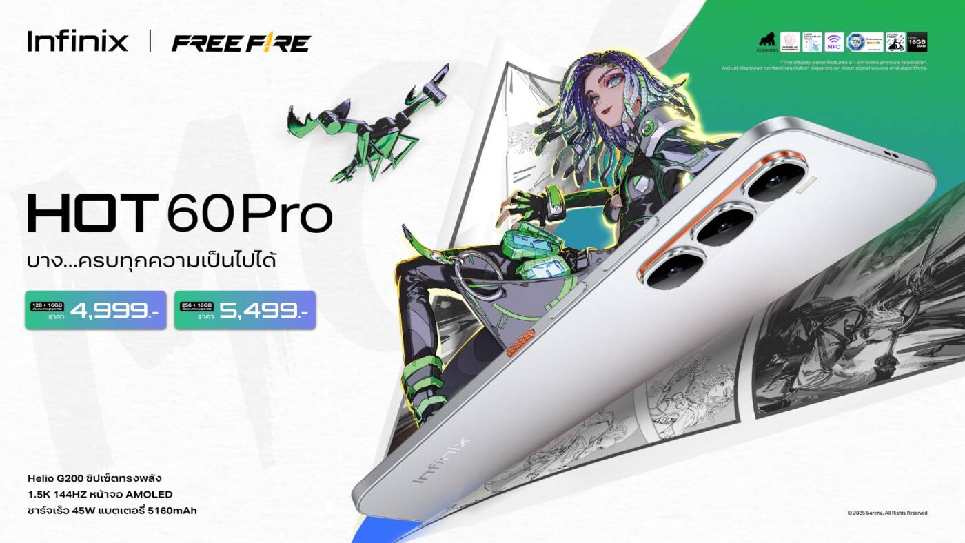 Infinix เปิดตัว HOT 60 Pro+ สมาร์ทโฟนจอโค้งบางที่สุดในโลก ผสานดีไซน์ล้ำ พลังแรง และราคาเข้าถึงได้