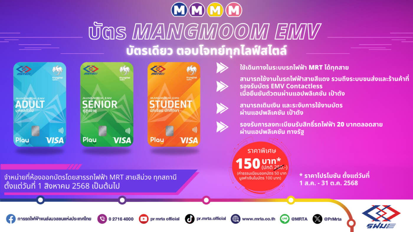 รฟม. จับมือกรุงไทย เปิดตัว “บัตร Mangmoom EMV”