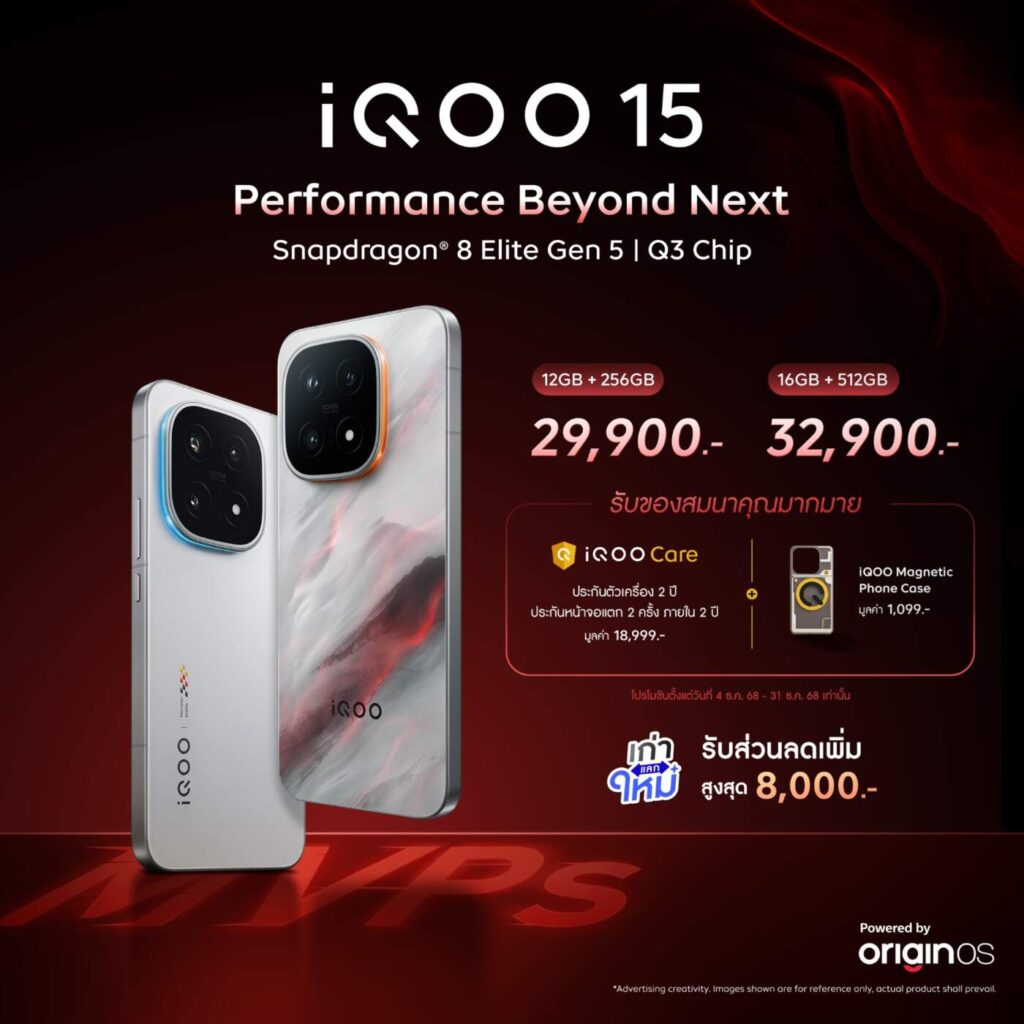 iQOO 15 เรือธงเกมมิ่ง "Born for MVPs" บุกไทย จัดเต็ม Snapdragon 8 Elite Gen 5 และชิป Q3 เริ่ม 29,900 บาท