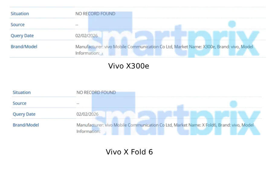 พบข้อมูล vivo X300e และสมาร์ทโฟนจอพับ X Fold 6 ในฐานข้อมูล IMEI แล้ว