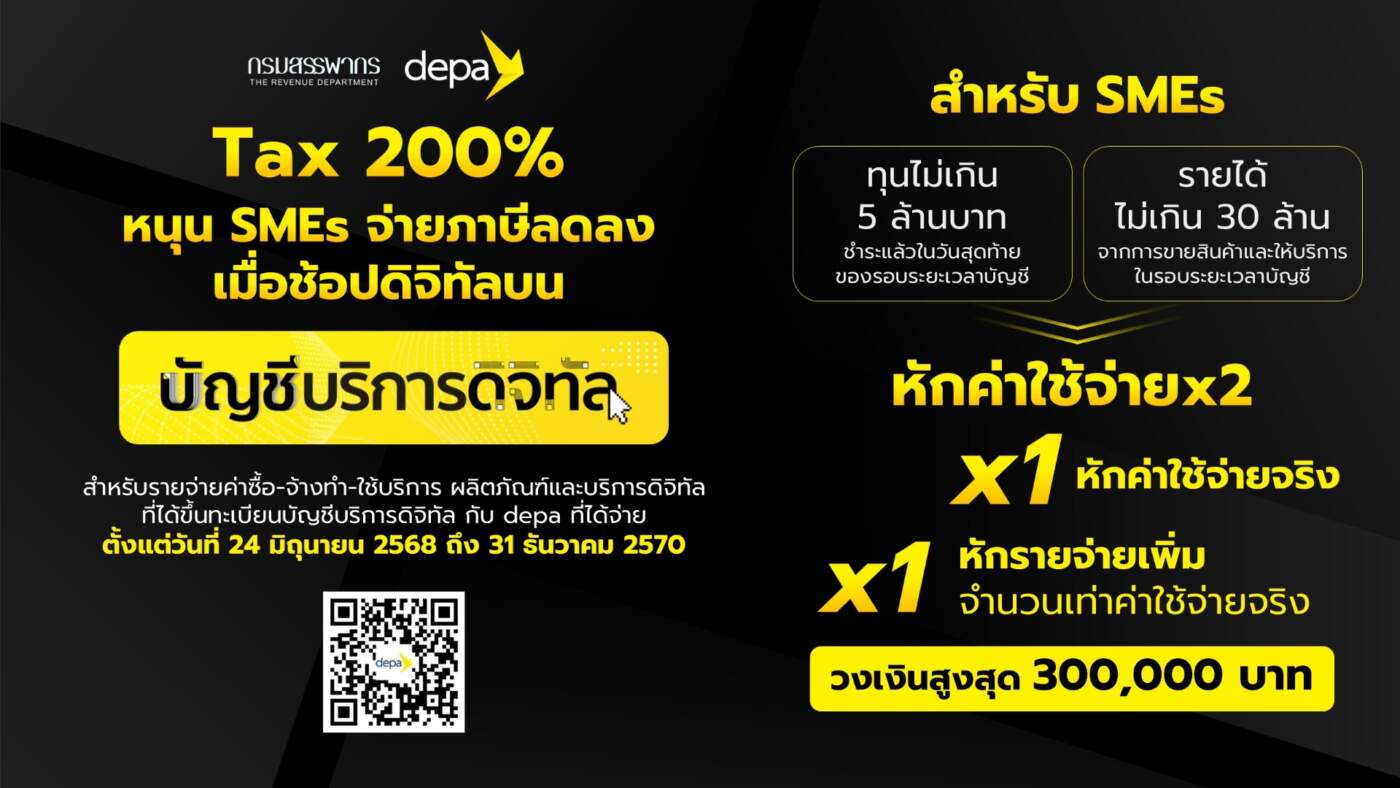 SMEs เฮ! ดีป้า-กรมสรรพากร ประกาศใช้มาตรการภาษี 200% หักรายจ่ายดิจิทัลได้ 2 เท่า