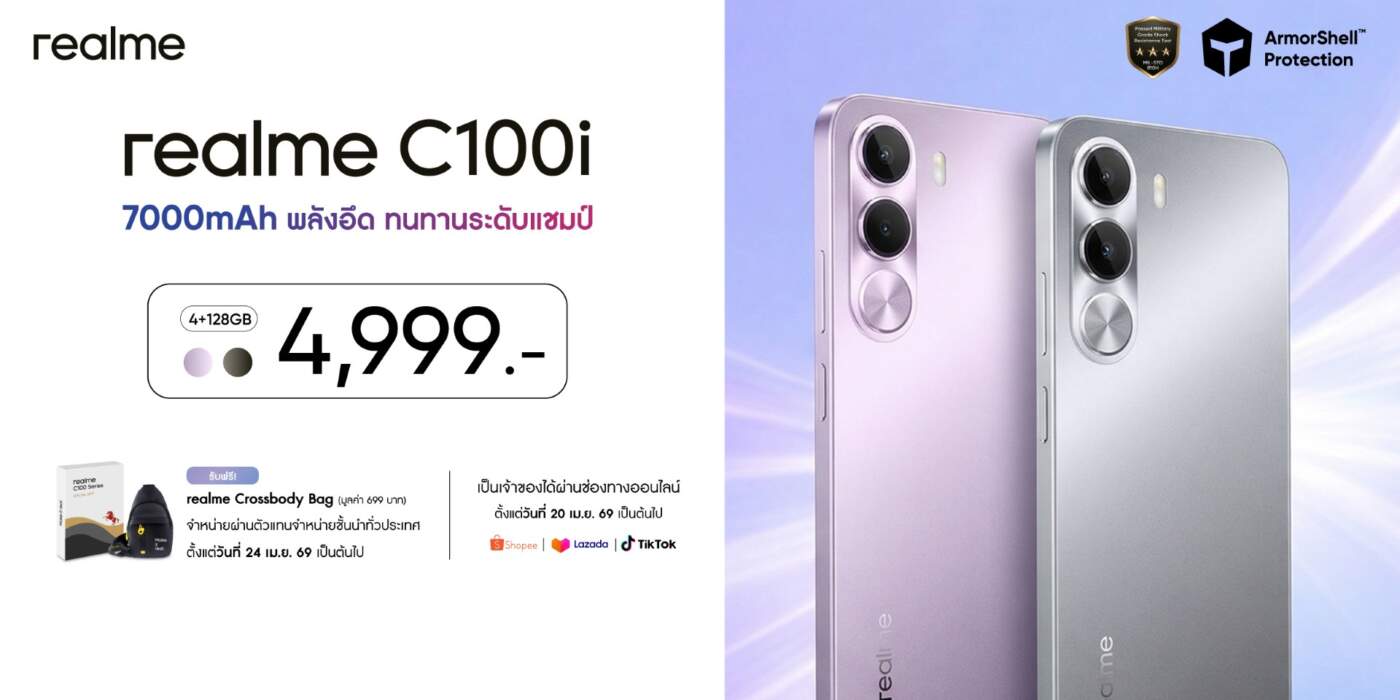 realme เขย่าตลาดงบ 5 พัน! ส่ง C100i แบตยักษ์ 7000mAh บอดี้แกร่งระดับกองทัพ