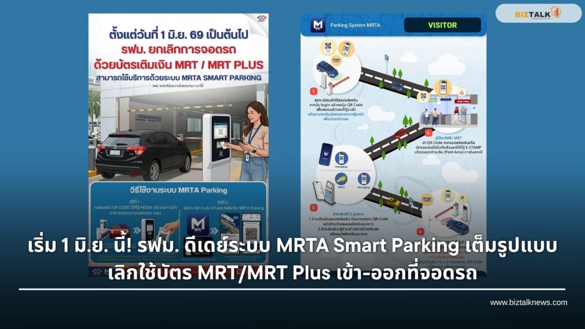 MRTA Smart Parking ระบบจอดรถ MRT เริ่ม 1 มิ.ย. ยกเลิกบัตรเดิม