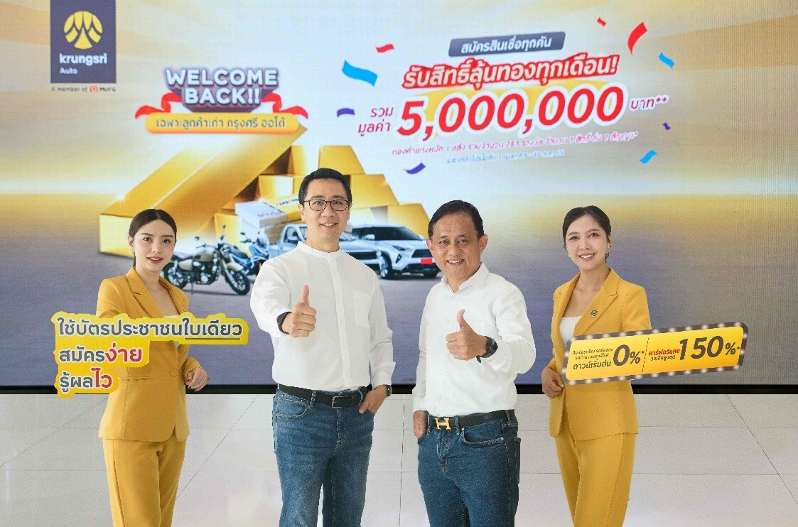 กรุงศรี ออโต้ ส่งแคมเปญ ‘Welcome Back’ เอาใจลูกค้าเก่า-ปัจจุบัน อัปเกรดสินเชื่อ ‘สมัครง่าย รู้ผลไว’ พร้อมลุ้นทองรวม 5 ล้านบาท!