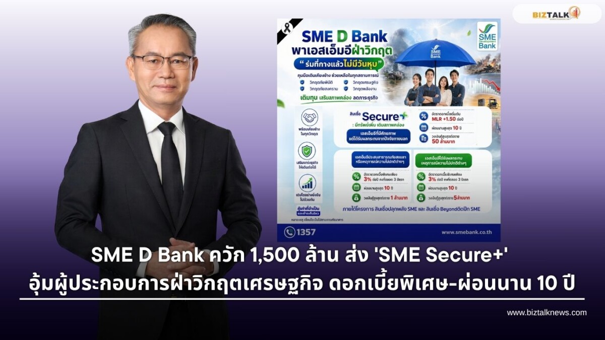 SME D Bank เปิดตัวสินเชื่อ SME Secure+ อัดฉีด 1,500 ล้านช่วยเอสเอ็มอี