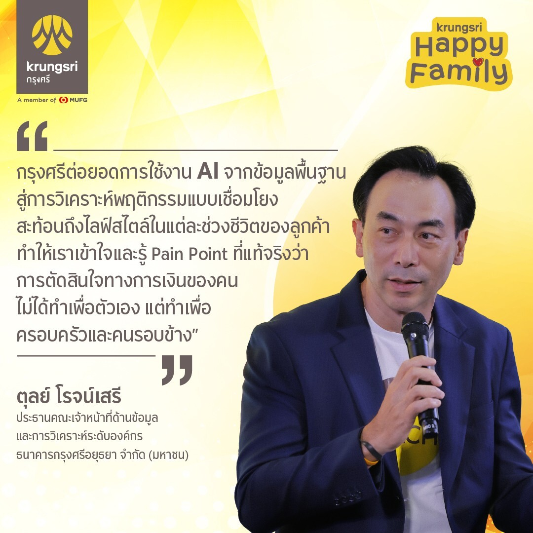 กรุงศรี ยกระดับ AI-Driven Banking เปิดตัวโซลูชัน ‘Krungsri Happy Family’ ดันอินไซต์ดาต้าดูแลการเงินทุกโมเมนต์ของครอบครัว