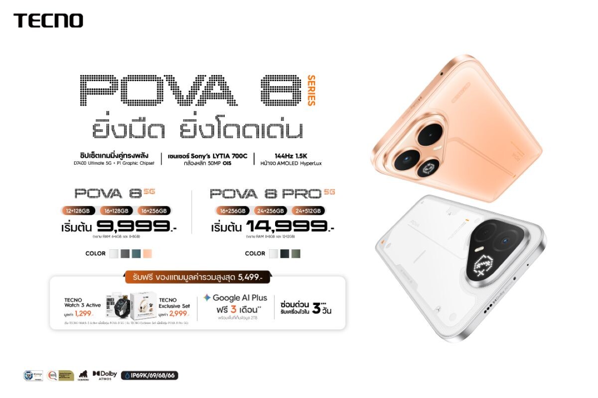 TECNO เปิดตัว POVA 8 Series สมาร์ทโฟนดีไซน์ยานอวกาศ สเปกเกมมิ่ง เริ่มต้น 9,999 บาท