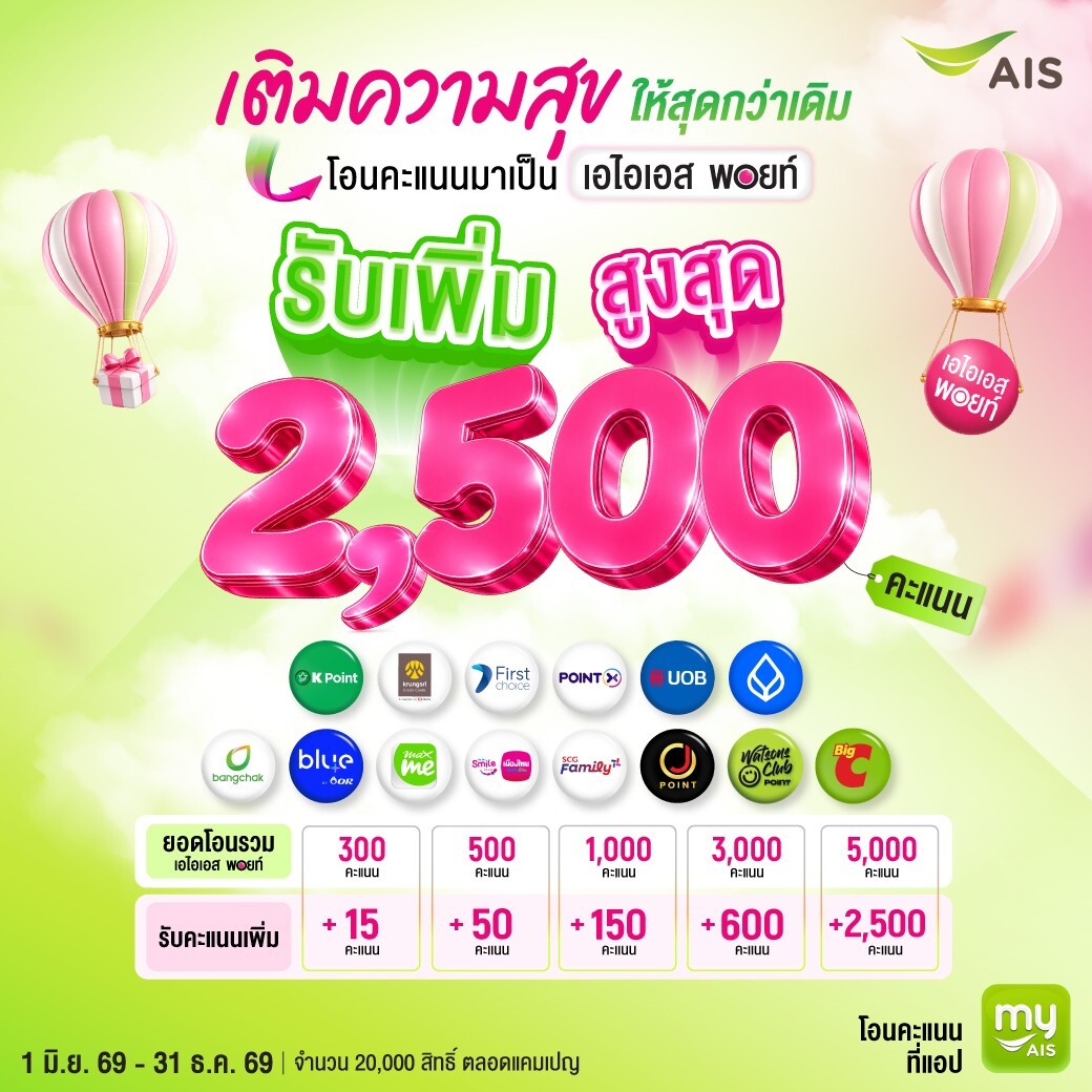 AIS ดึง Big C - วัตสัน ร่วมทัพ โอนคะแนนแลกโบนัสสูงสุด 2,500 คะแนน